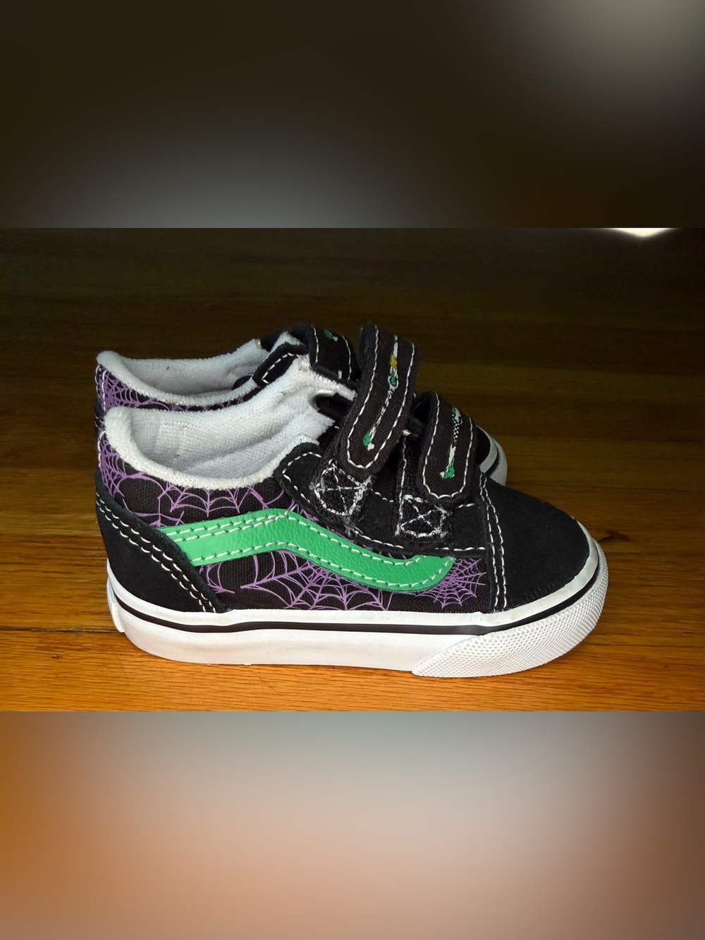 Vans Toddler 4.5 Spiderweb Sneakers Shoes Black Green Purple Halloween Glow